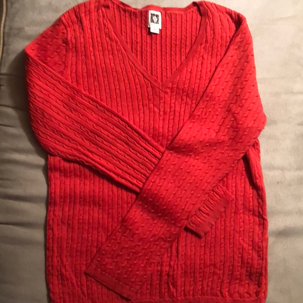 Αnne Klein cable knit v-neck/orange/ size XL